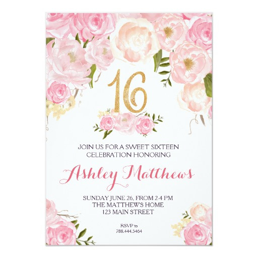Best ideas about Sweet 16 Birthday Invitations
. Save or Pin sweet sixteen 16 birthday Floral Invitation Card Now.