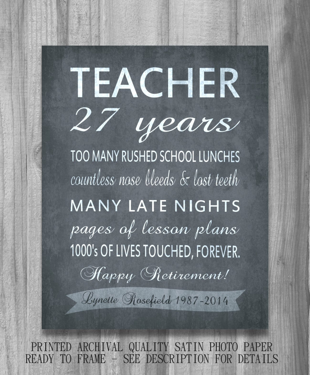 Best ideas about Teacher Retirement Gift Ideas
. Save or Pin Teacher RETIREMENT Gift Personalized Inpirational Print Now.