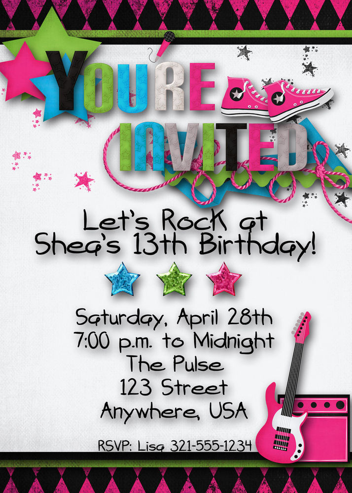Best ideas about Teenage Birthday Party Invitations
. Save or Pin Rock Star Birthday Party Invitation Girl Teen Hip Hop Now.