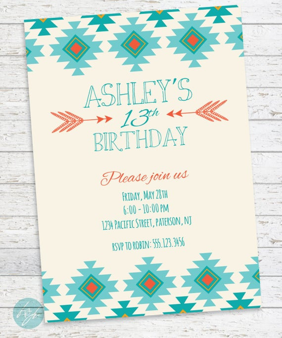 Best ideas about Teenage Birthday Party Invitations
. Save or Pin Tribal Aztec Birthday Invitation Printable Tribal by Now.