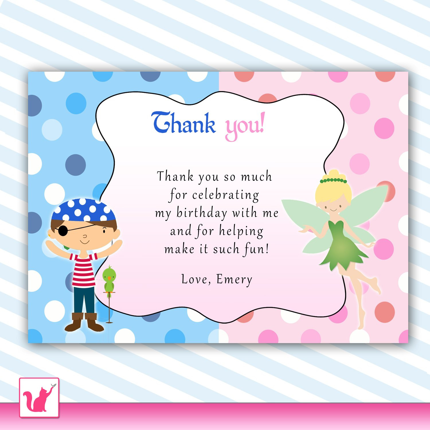 Best ideas about Thank You Message For Birthday Party
. Save or Pin Printable Pirate Fairy Pixie Princess Birthday Party Thank Now.