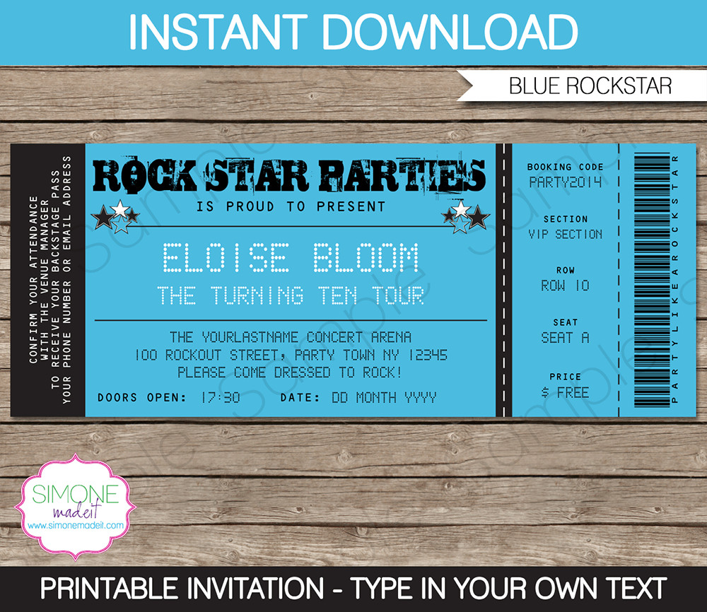 Best ideas about Ticket Birthday Invitations
. Save or Pin Rockstar Party Ticket Invitation Template Blue Now.