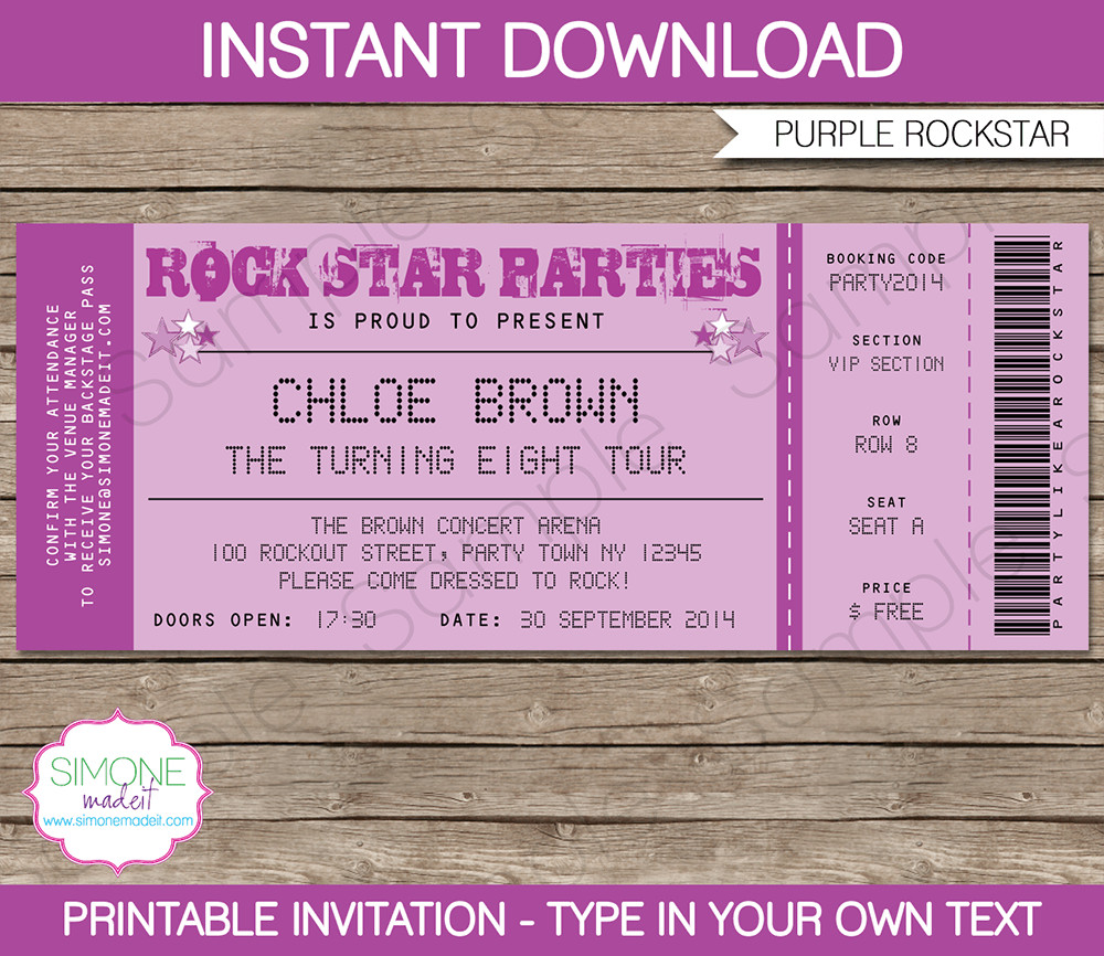 Best ideas about Ticket Birthday Invitations
. Save or Pin Rock Star Party Ticket Invitations Template Now.