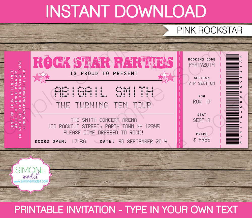 Best ideas about Ticket Birthday Invitations
. Save or Pin Rockstar Birthday Party Ticket Invitations Template Now.