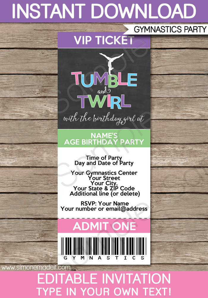 Best ideas about Ticket Birthday Invitations
. Save or Pin Gymnastics Party Ticket Invitations Now.