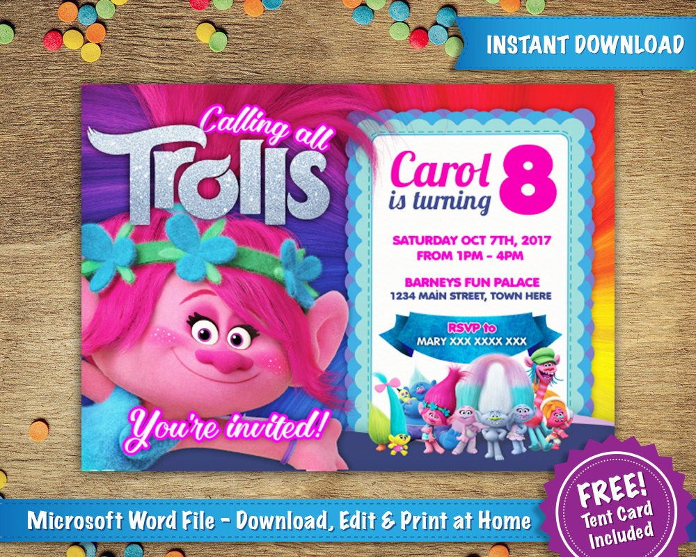 Best ideas about Trolls Birthday Invitations Free
. Save or Pin DIY Printable 5x7 Trolls Poppy Birthday Party Invitation Now.