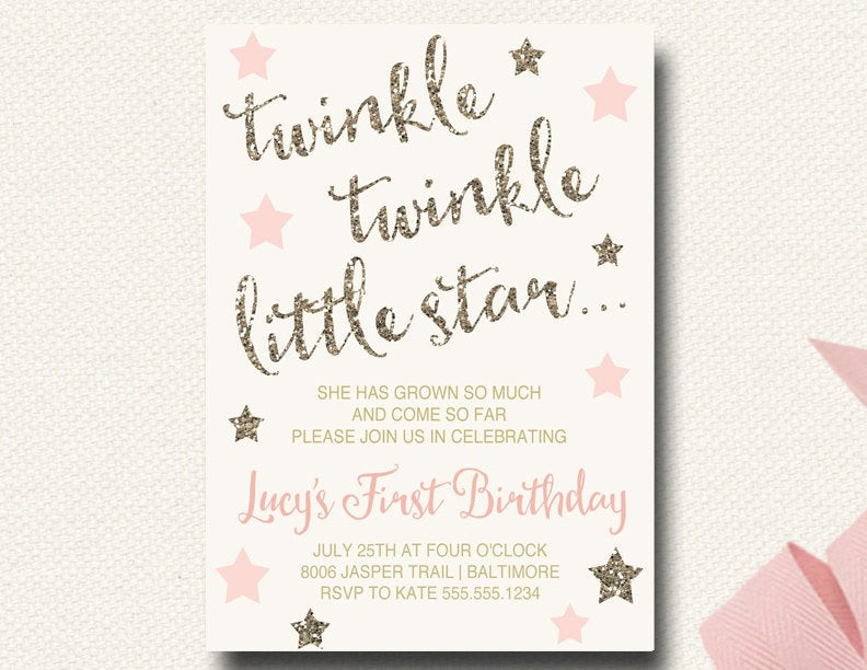 Best ideas about Twinkle Twinkle Little Star Birthday Invitations
. Save or Pin Twinkle Twinkle Little Star Birthday Invitation Blush Gold Now.