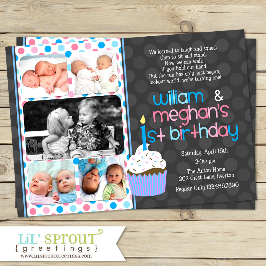 Best ideas about Twins Birthday Invitations
. Save or Pin Boy Girl Twin 1st Birthday Invitation Blue Pink Double Now.