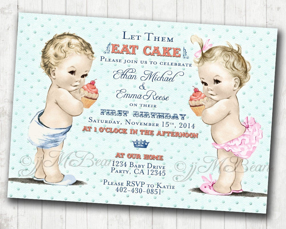 Best ideas about Twins Birthday Invitations
. Save or Pin Boy Girl Twins first Birthday Invitation for Twins boy and Now.