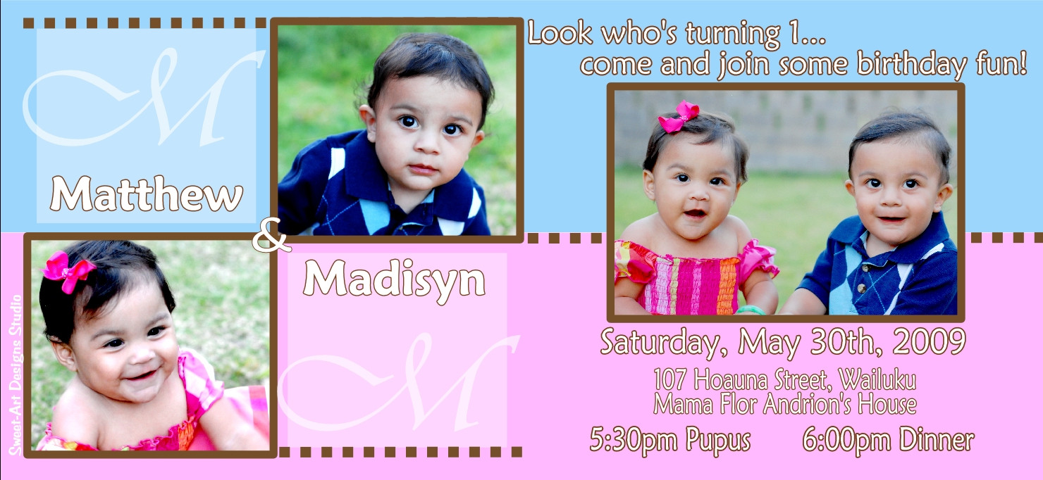 Best ideas about Twins Birthday Invitations
. Save or Pin Twins – First Birthday Invitation – M & M Now.