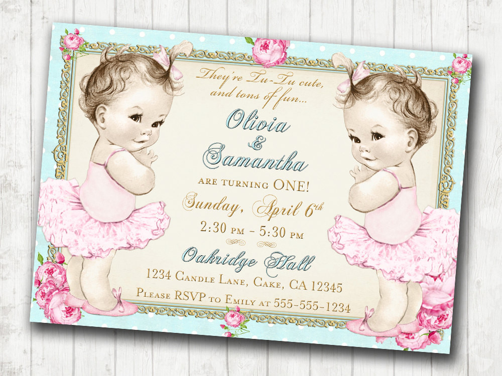 Best ideas about Twins Birthday Invitations
. Save or Pin Twins 1st Birthday Invitation for Twin Girls Shabby Chic Now.