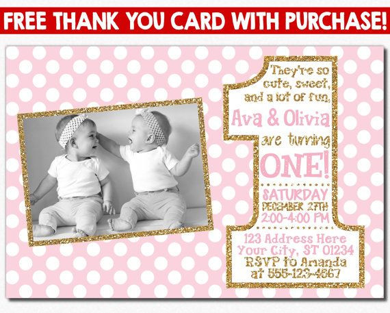 Best ideas about Twins Birthday Invitations
. Save or Pin Twin Birthday Invitation Pink and Gold First Birthday Now.