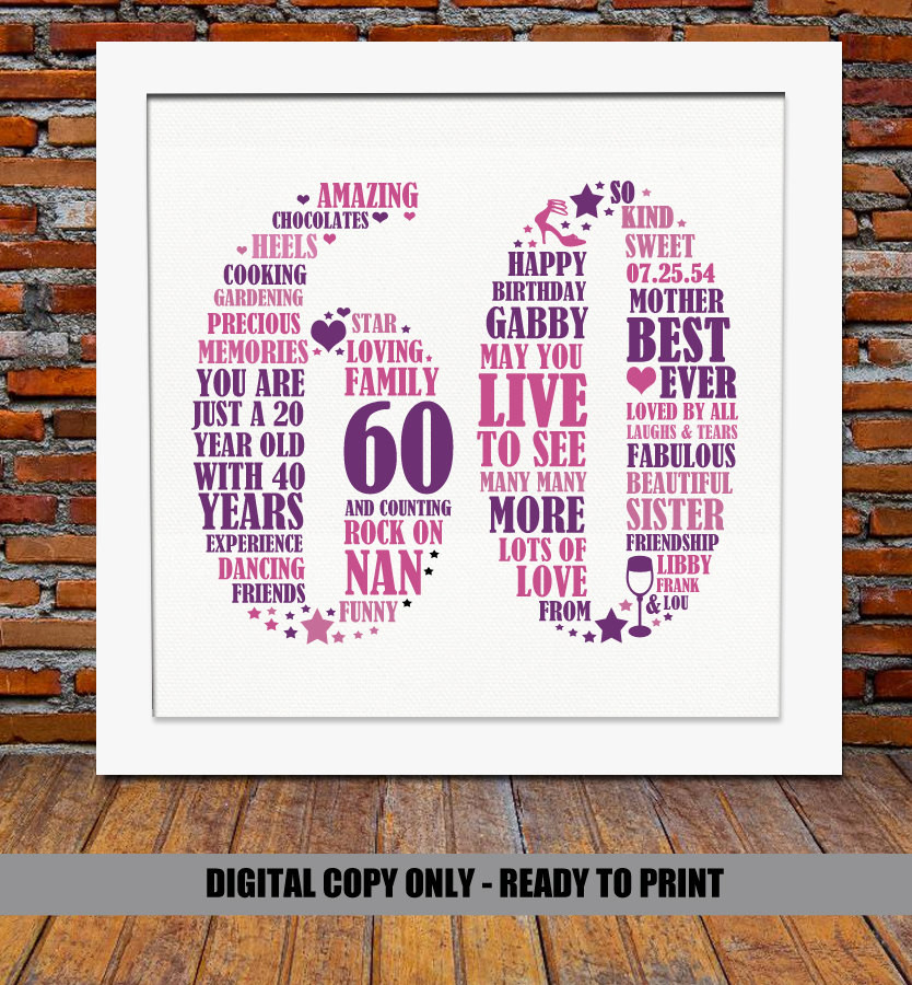 Best ideas about Unique 60th Birthday Gifts
. Save or Pin Personalized 60th Birthday Gift 60th birthday 60th birthday Now.