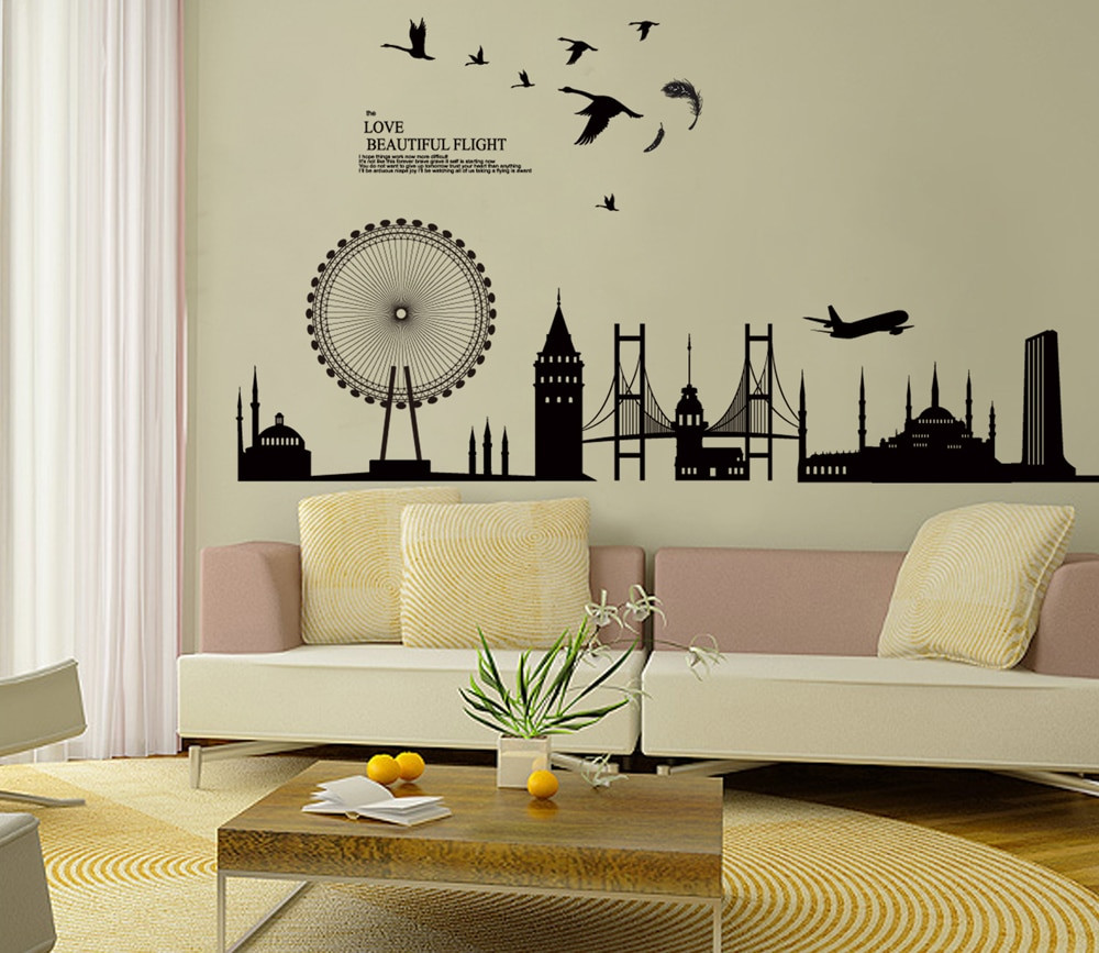 Best ideas about Wall Decals For Living Room
. Save or Pin Black City Silhouette Cityscape Ferris Wheel Bridge Wall Now.