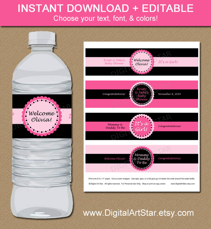 Best ideas about Water Bottle Label DIY
. Save or Pin EDITABLE Baby Shower Water Bottle Labels DIY Printable Pink Now.