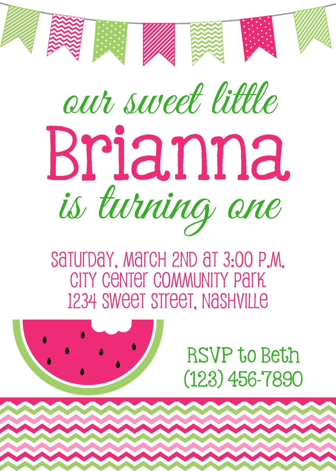 Best ideas about Watermelon Birthday Invitations
. Save or Pin SWEET WATERMELON Pink & Green Birthday 5x7 Invitation Girl Now.