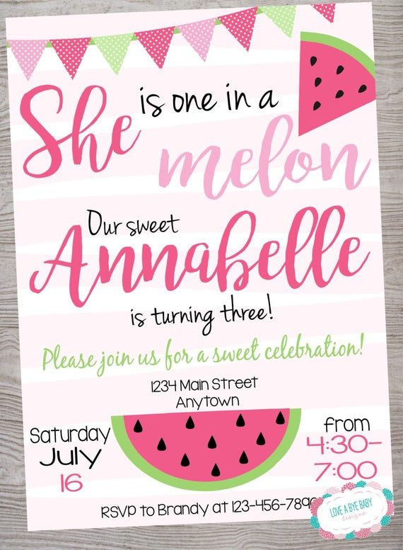 Best ideas about Watermelon Birthday Invitations
. Save or Pin Watermelon Birthday Party Invitation printable digital file Now.