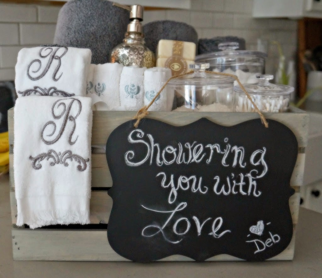 Best ideas about Wedding Gift Basket Ideas For Bride And Groom
. Save or Pin Bathroom Grey Washed Wood Crate Bridal Shower Gift Now.