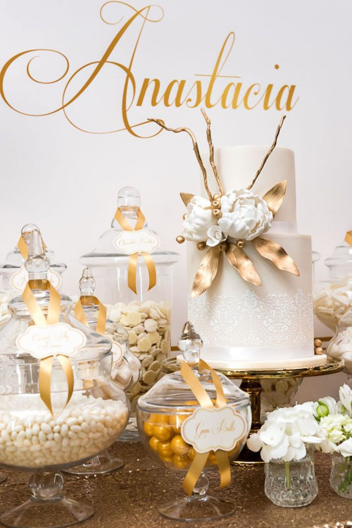 Best ideas about White And Gold Birthday Decorations
. Save or Pin Elegant Gold White Baptism Party via Kara s Party Ideas Now.