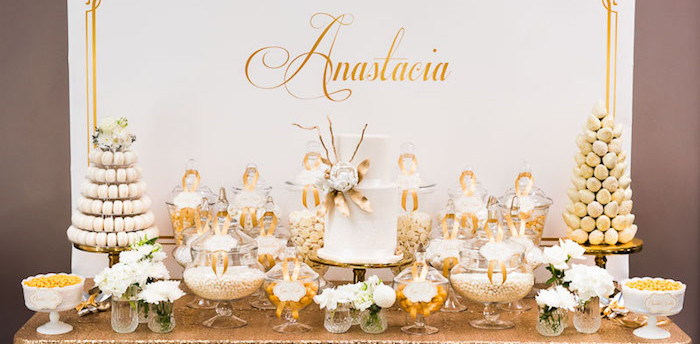 Best ideas about White And Gold Birthday Decorations
. Save or Pin Kara s Party Ideas Elegant Gold White Baptism Party Now.