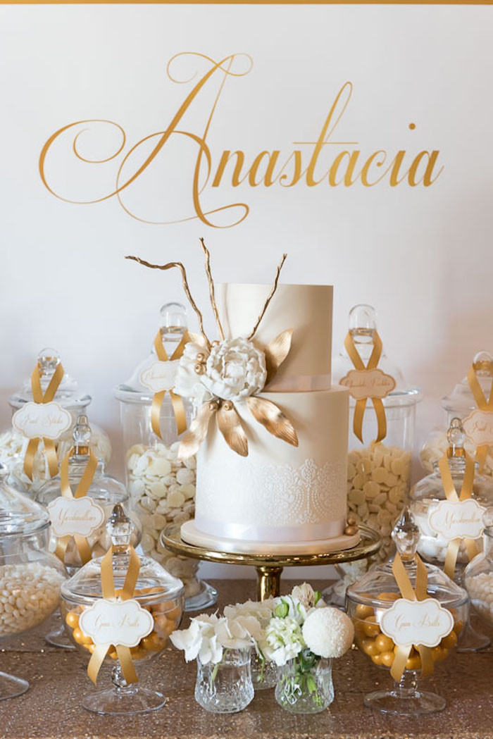 Best ideas about White And Gold Birthday Decorations
. Save or Pin Kara s Party Ideas Elegant Gold White Baptism Party Now.