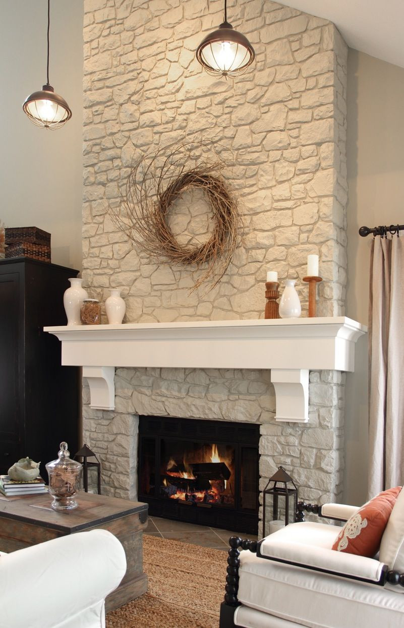Best ideas about White Stone Fireplace
. Save or Pin paint fireplace rock out white add reclaimed wood mantle Now.