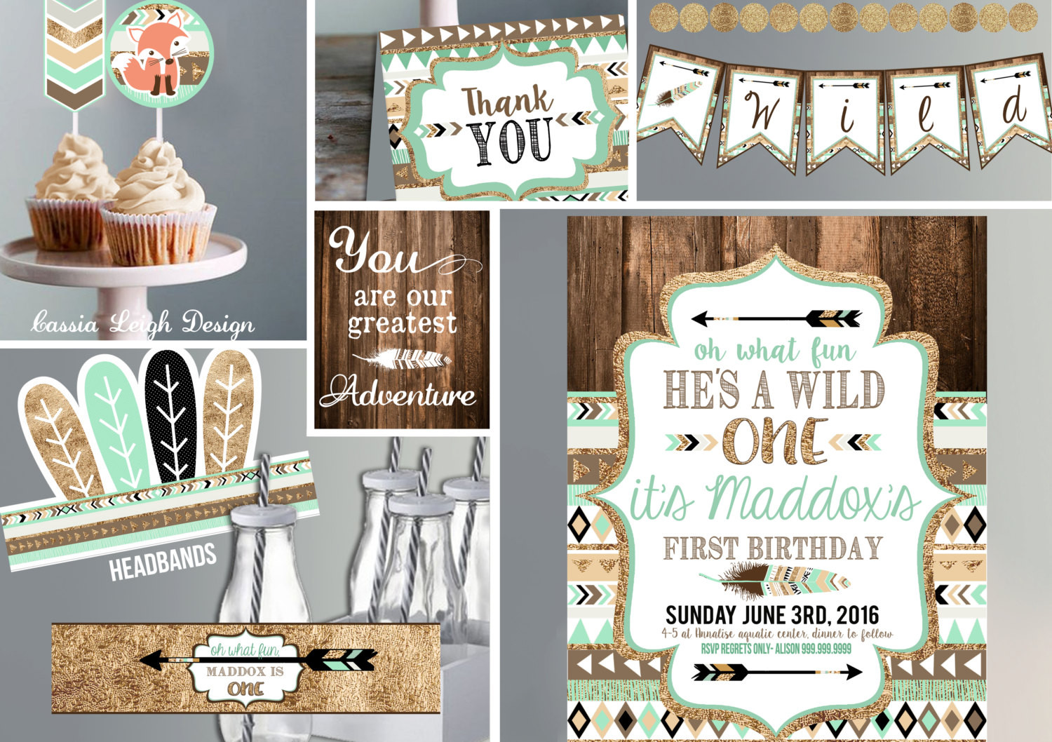 Best ideas about Wild One Birthday Decorations
. Save or Pin Wild e Birthday Invitation with Decor brown mint teal and Now.