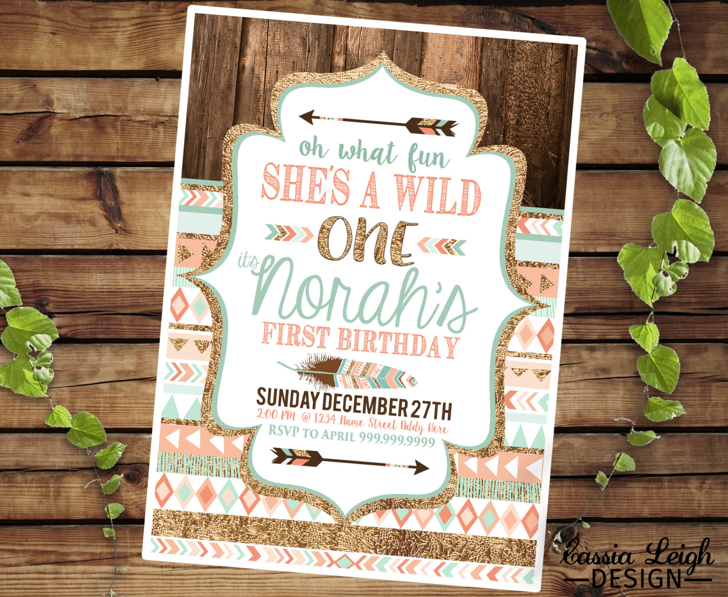 Best ideas about Wild One Birthday Invitations
. Save or Pin Tribal Wild e Party Invitations Coral Teal and Gold Now.