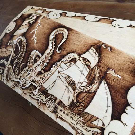 Best ideas about Wood Burning Gift Ideas
. Save or Pin Pyrography Nautical Wine Box OOAK wood burned art Octopus Now.