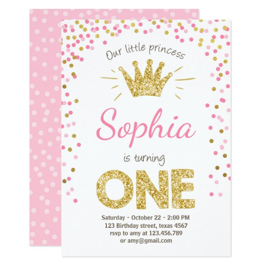 Best ideas about Zazzle Birthday Invitations
. Save or Pin First birthday invitation Princess Gold Pink Now.